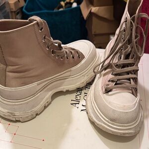 Alexander McQueen Beige and White High-Top Sneakers